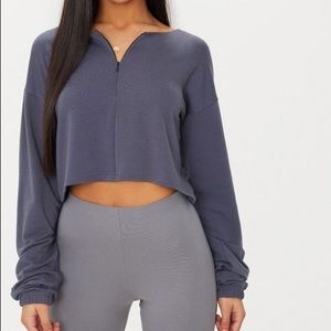 Charcoal blue zip front sweater